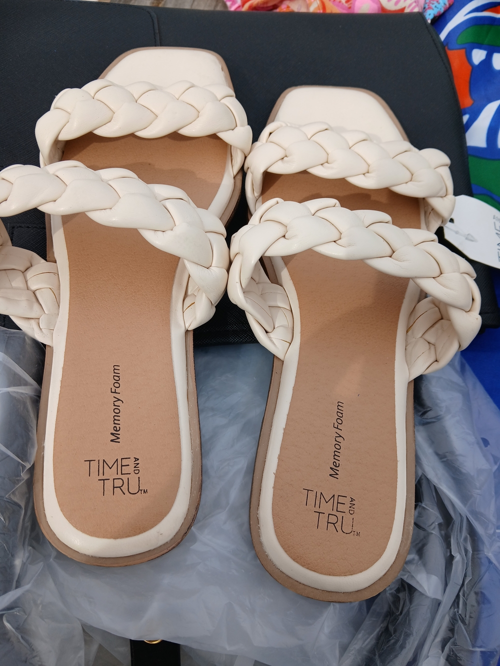 Time and Tru Braided Double-Strap Slide Sandals in Cream